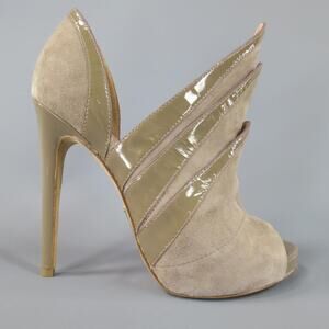 ALEJANDRO INGELMO Size 7 Taupe Suede 'Origami' Peep Toe Boots